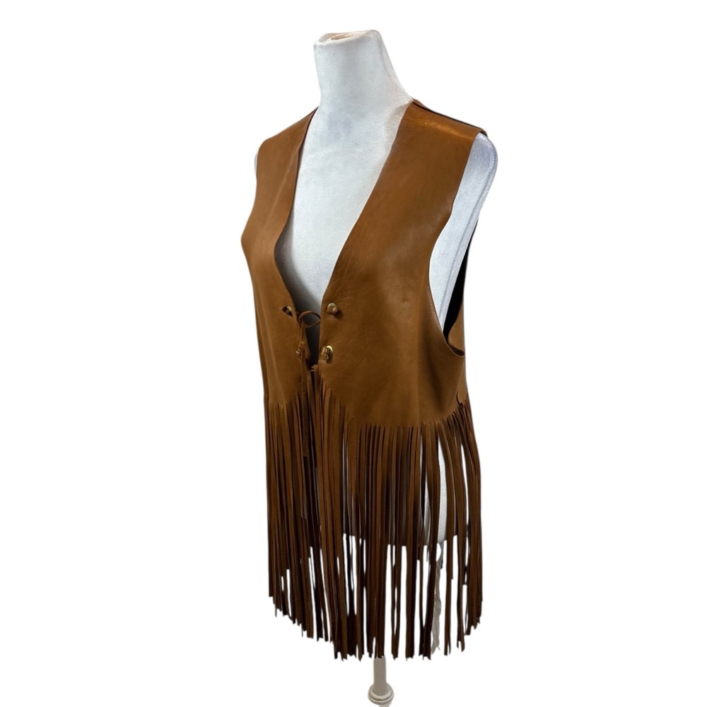 Ladies Genuine Leather Tie Front‎ Fringe Bottom Leather Vest Size Medium/Large - Picture 5 of 12